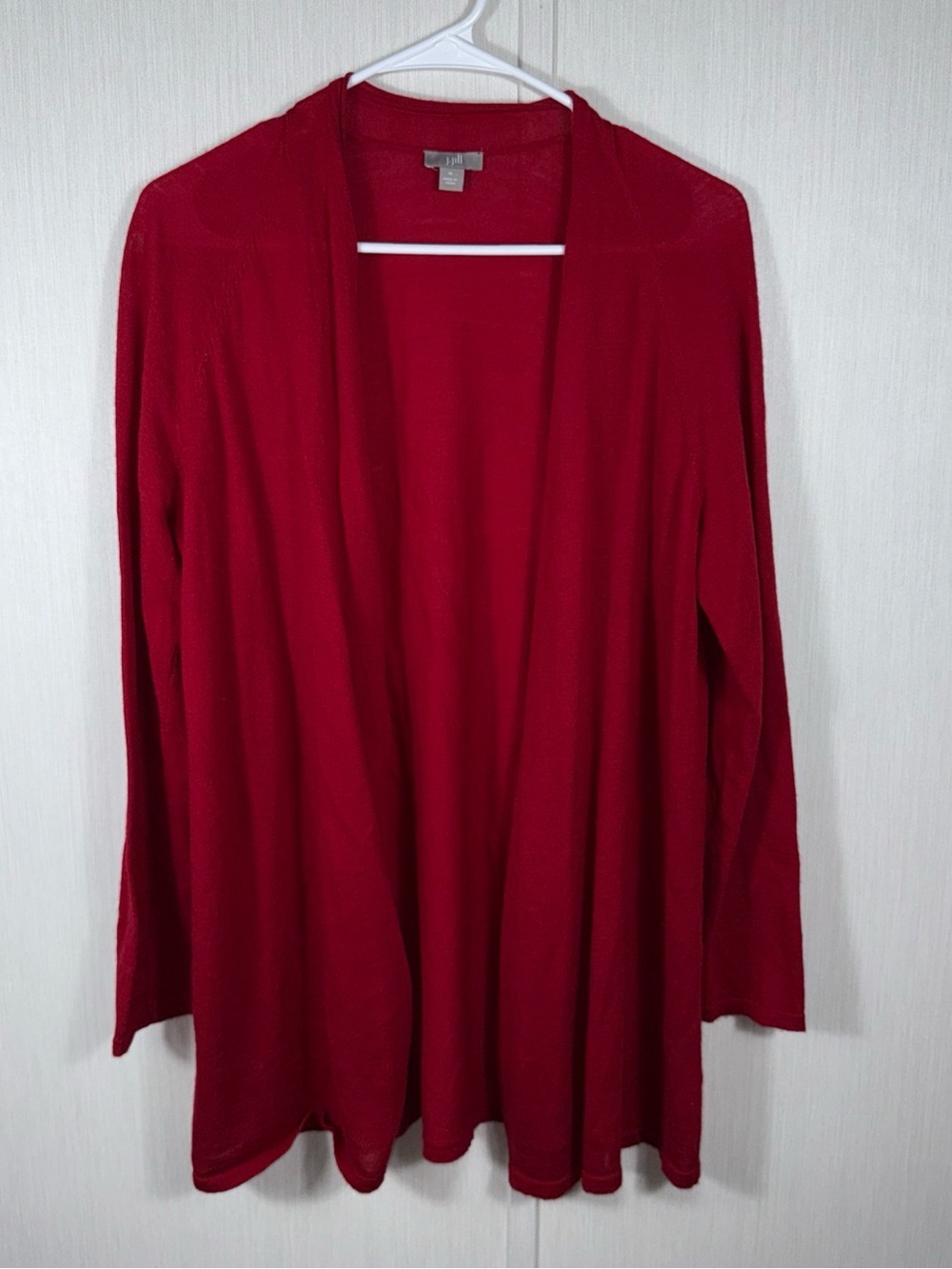 J Jill Cardigan Women’s M Merino Wool Open Front Red Long Sleeve Career